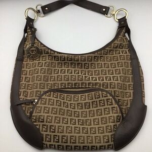 Fendi Tan and Brown Logo Hobo Bag